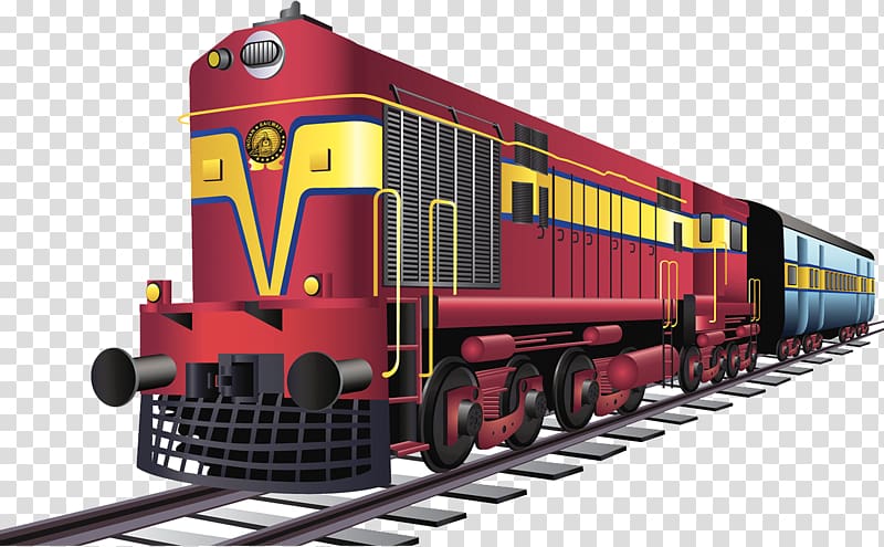 Rail transport Train Indian Railways Rail Budget Ministry of Railways, Retro steam train, red, yellow, and blue train illustration transparent background PNG clipart