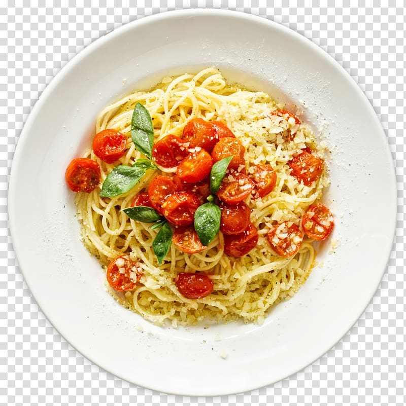 plate of pasta and slice of ham, Pasta Italian cuisine Fettuccine Alfredo Marinara sauce Spaghetti with meatballs, spaghetti transparent background PNG clipart