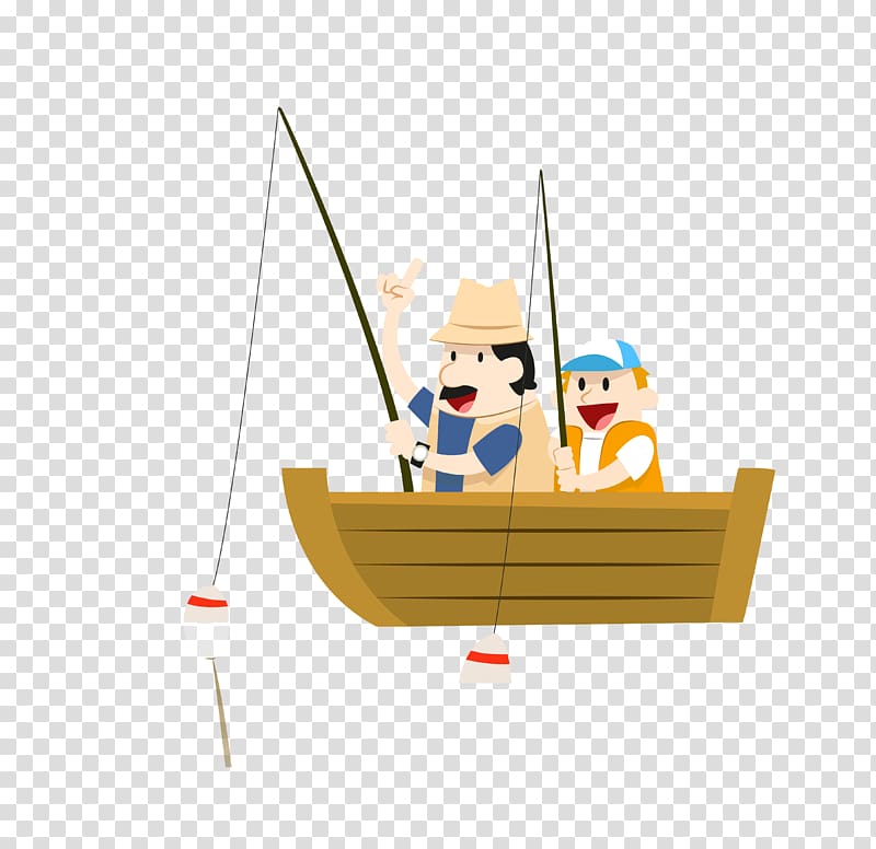 Fishing, colored father and son fishing boat transparent background PNG clipart