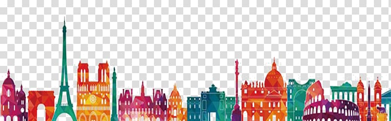 assorted landmarks illustrations, Paris Shanghai Graphic design Silhouette, Color Paris Silhouette transparent background PNG clipart