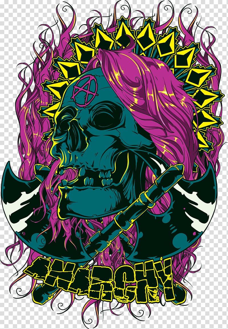 Graphic print of stylized psychedelic skull Vector Image