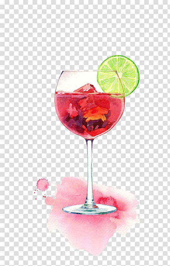 red wine , Cocktail Woo Woo Sea Breeze Red Russian Cosmopolitan, Hand-painted lemon cocktail transparent background PNG clipart