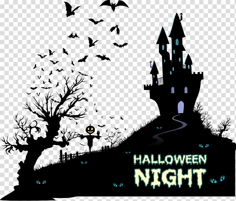 Halloween night silhouette of castle , Wedding invitation Halloween Housewarming party Holiday, Halloween material transparent background PNG clipart