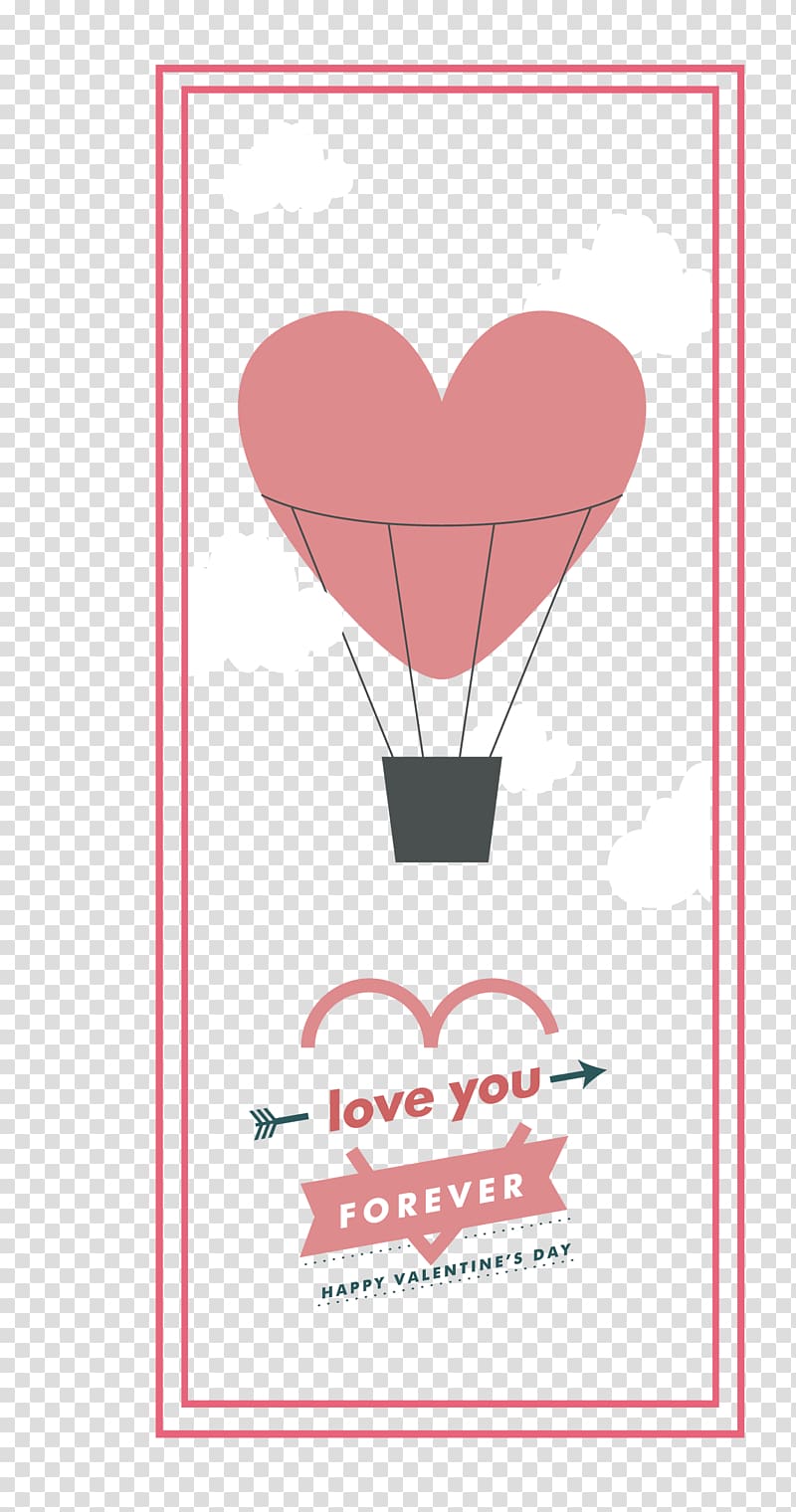 Hot Air Balloon Valentine card template transparent background PNG clipart