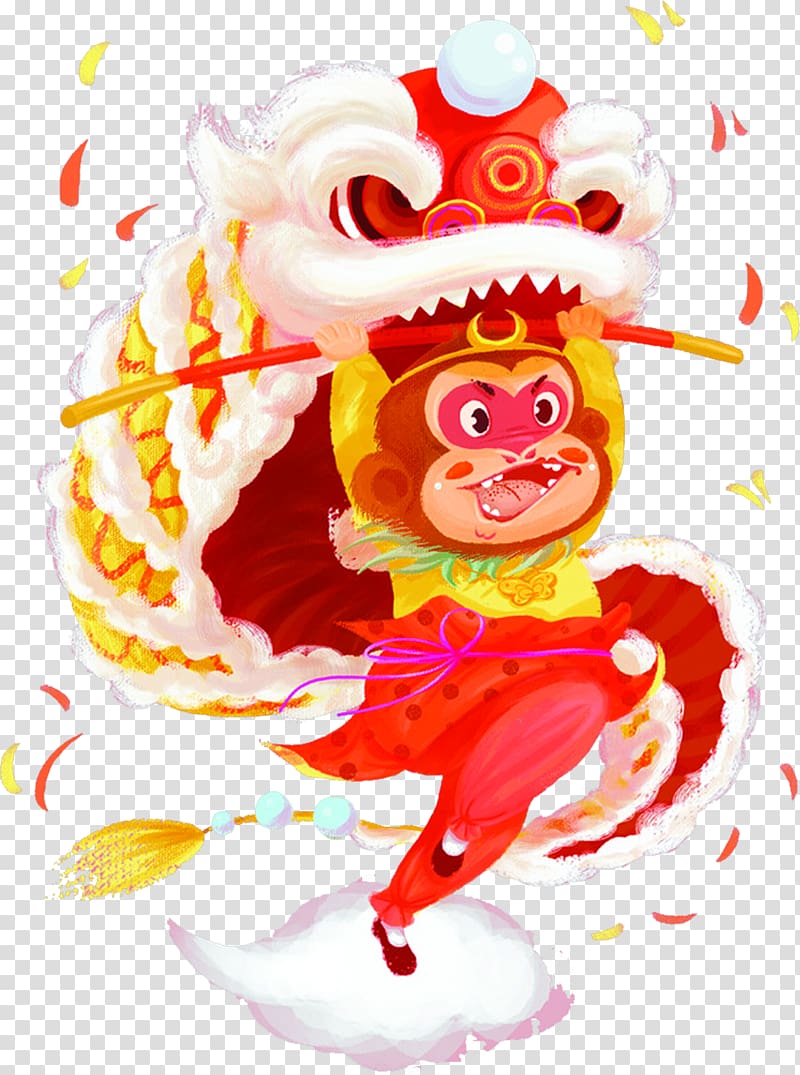 China Lion dance Chinese New Year Monkey, Hand-painted cartoon monkey posters transparent background PNG clipart