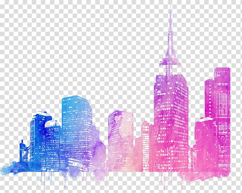 Cities: Skylines Drawing, Colorful city skyline, blue and pink building template transparent background PNG clipart