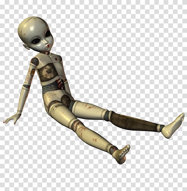 female robot sitting on ground illustration, Doll , Creepy transparent background PNG clipart