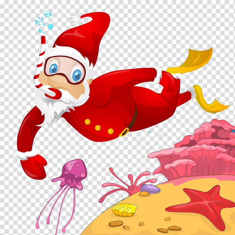 Santa Claus Scuba diving , Diving Santa Claus transparent background PNG clipart