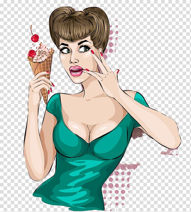 Ice cream Illustration, Girl holding ice cream transparent background PNG clipart