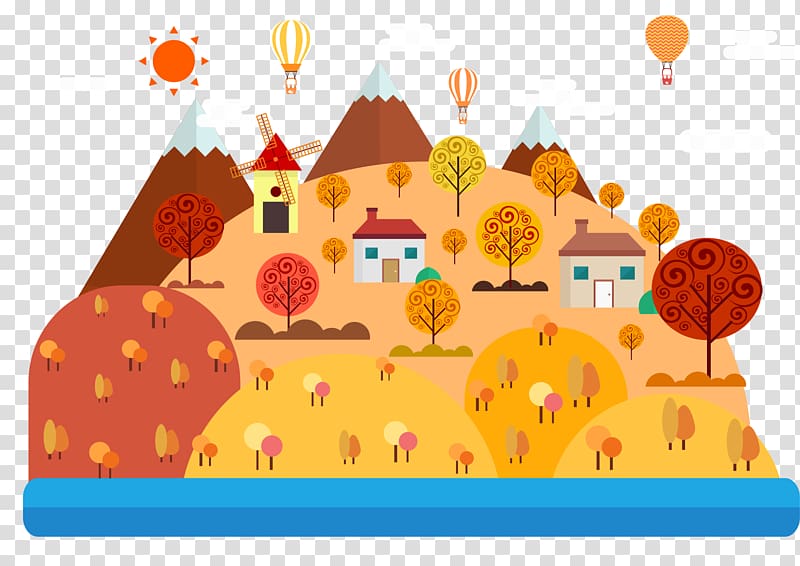 Drawing Cartoon Landscape Illustration, Autumn scenery transparent background PNG clipart