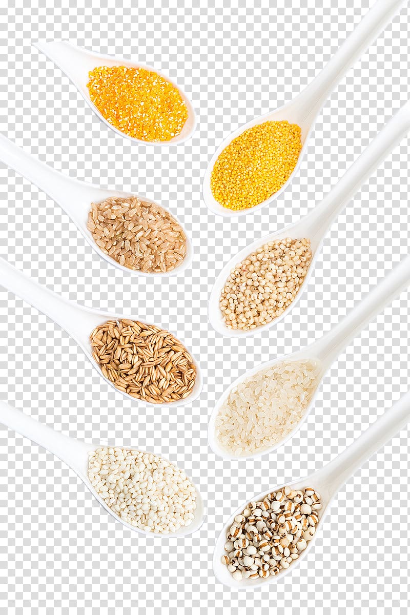 variety of grains on spoon, Cereal Spoon Whole grain Rice, Spoon of whole grains transparent background PNG clipart