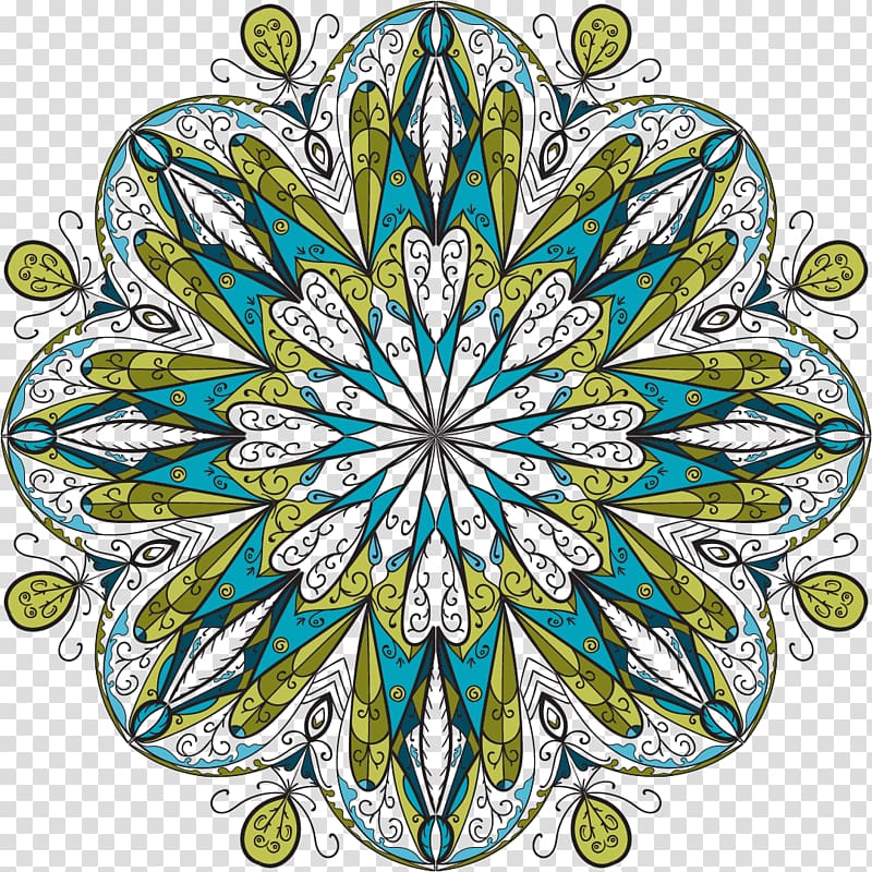 yellow and blue flower mandala illustration, Mandala Beach Club Yuvarlakia, Mandala green tone pattern transparent background PNG clipart