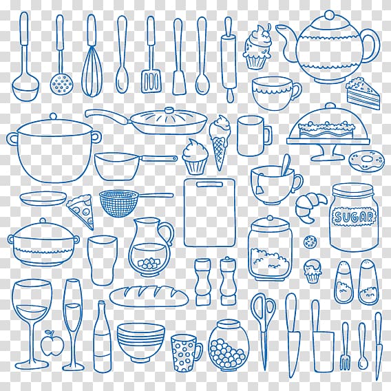 blue kitchenware illustrations, Kitchen Pattern, Kitchen transparent background PNG clipart