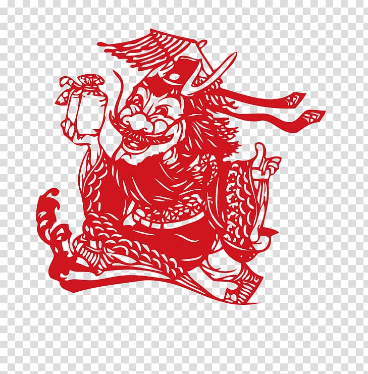 Chinese zodiac Papercutting Dragon Ox, Zodiac dragon transparent background PNG clipart