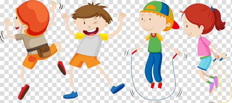 , Four children jumping rope transparent background PNG clipart