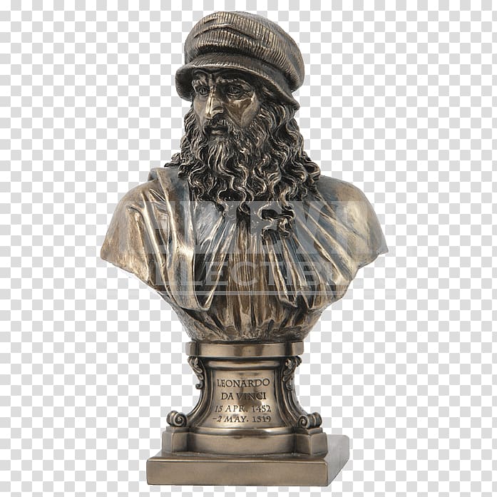 Bust Italian Renaissance Bronze sculpture, Leonardo Da Vinci transparent background PNG clipart