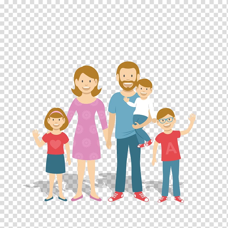 family members , Family Child Cartoon Illustration, Family of five transparent background PNG clipart