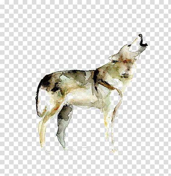 Gray wolf Watercolor painting Printmaking Drawing, Watercolor painted wolf transparent background PNG clipart