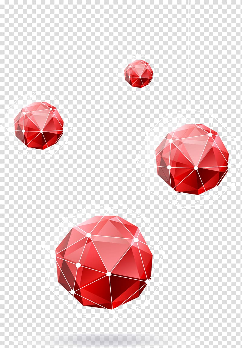 red hanging decors illustration, Polygon 3D computer graphics Euclidean Geometry, Ruby low polygon ornaments transparent background PNG clipart