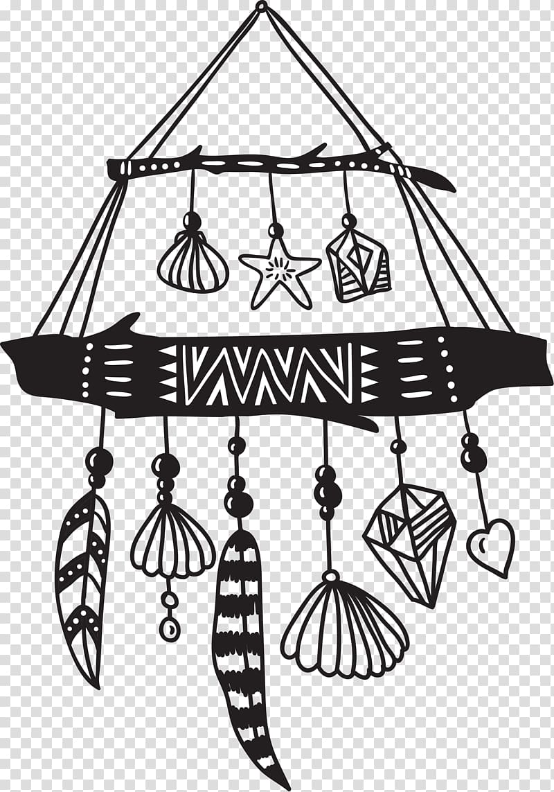 Dreamcatcher Ethnic group Ornament Illustration, Black line wind chimes decorations transparent background PNG clipart