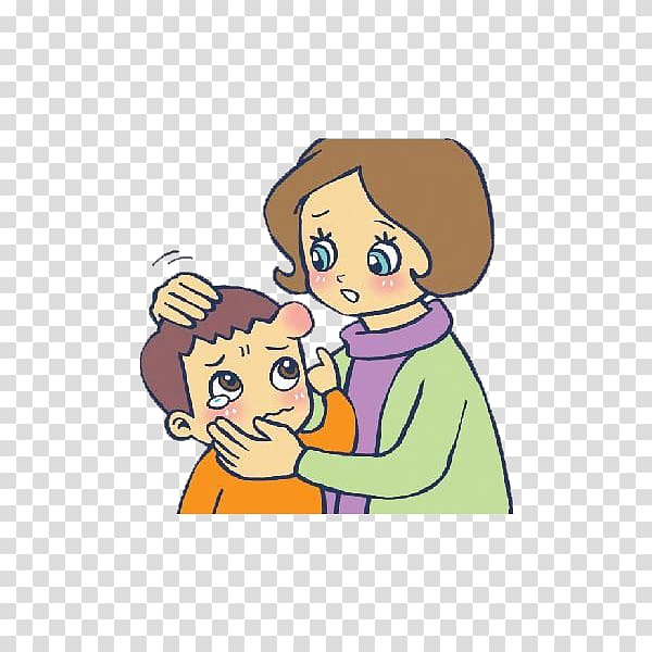 Cartoon Head , Mother comforted the child with a headache transparent background PNG clipart