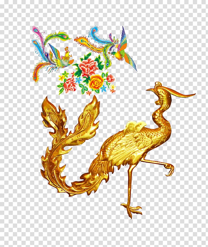 Fenghuang Gold Computer file, Traditional elements Peacock Phoenix transparent background PNG clipart