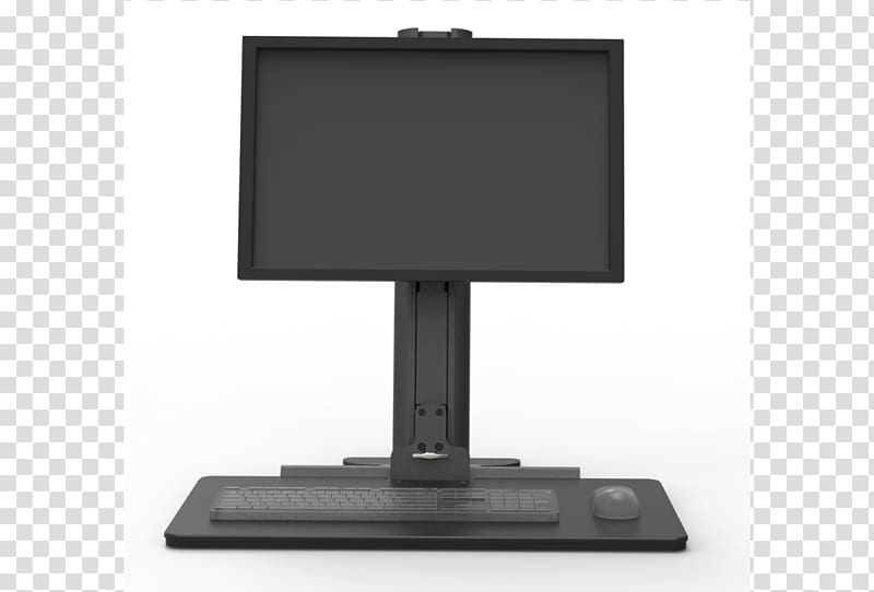 Computer Monitors Sit-stand desk Electronic visual display Computer keyboard Computer hardware, sitting at desk transparent background PNG clipart