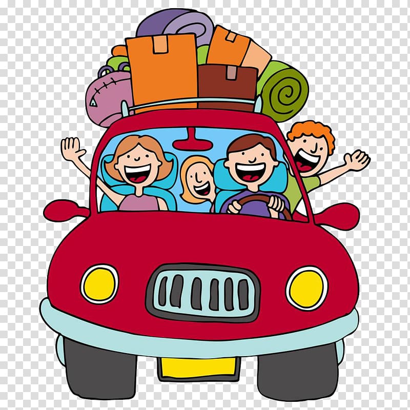 people in vehicle illustration, Vacation Road trip Cartoon , Happy driving transparent background PNG clipart