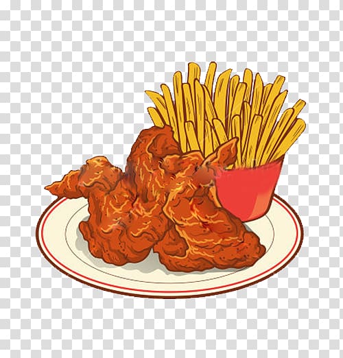 Fried chicken French fries Buffalo wing Fast food Roast chicken, Fried chicken wings with French fries transparent background PNG clipart