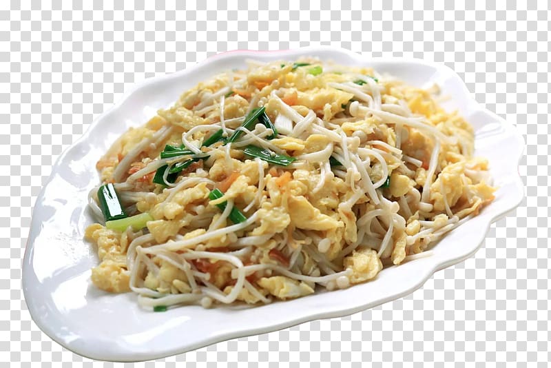 Chow mein Chinese noodles Yakisoba Lo mein Singapore-style noodles, Free creative pull mushroom scrambled eggs transparent background PNG clipart