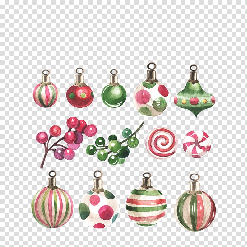 Christmas ornament Watercolor painting Christmas decoration, Christmas decoration watercolor transparent background PNG clipart