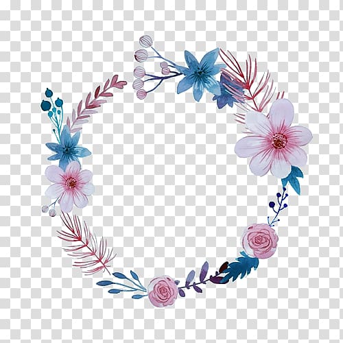 pink and blue flower illustration, Hamilton Broadway theatre Musical theatre, Small fresh round border transparent background PNG clipart