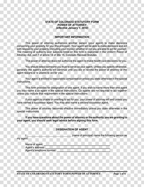 Colorado Form Power of attorney Template Document, attorney transparent background PNG clipart