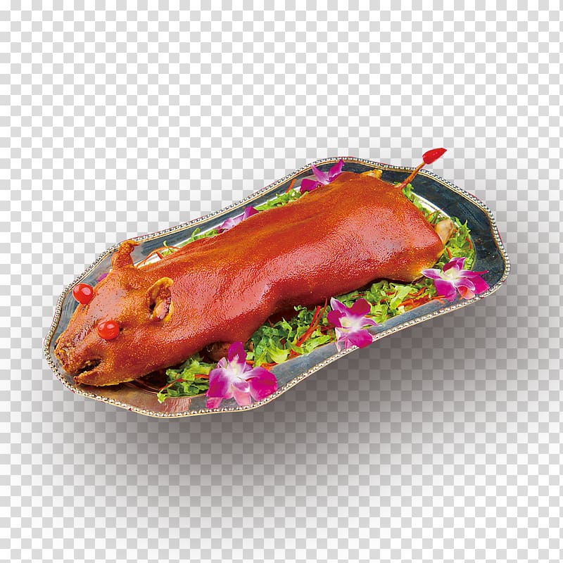 Pig roast Domestic pig Youtiao Blood sausage Char siu, A roast suckling pig transparent background PNG clipart