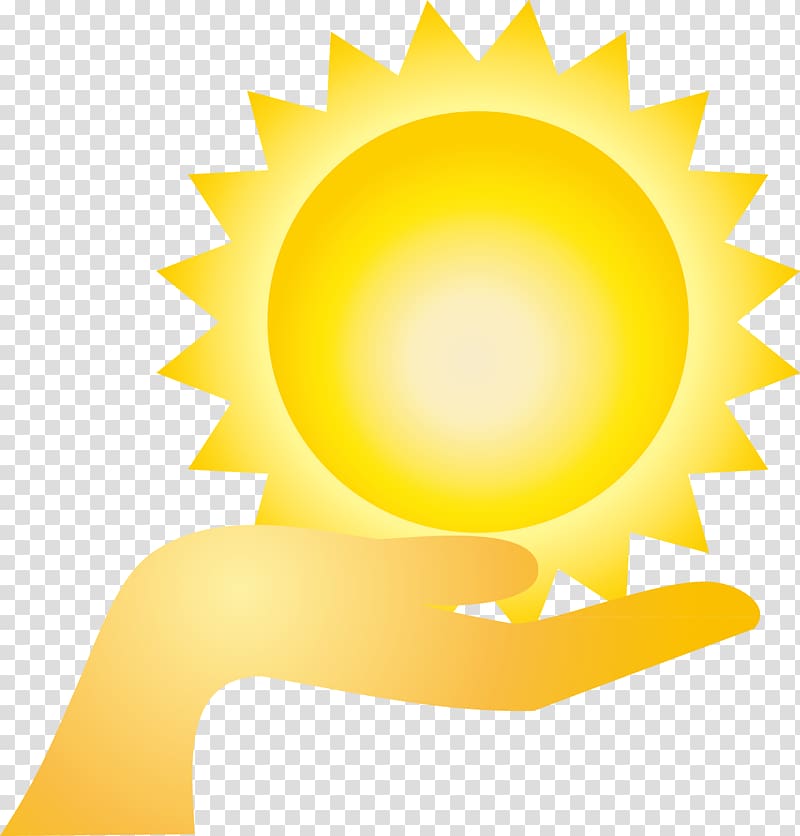 Cartoon, Yellow hand holding the sun hand-painted elements transparent background PNG clipart