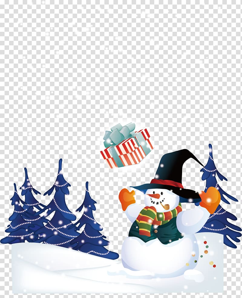 Snowman Illustration, Snowy winter snow material transparent background PNG clipart