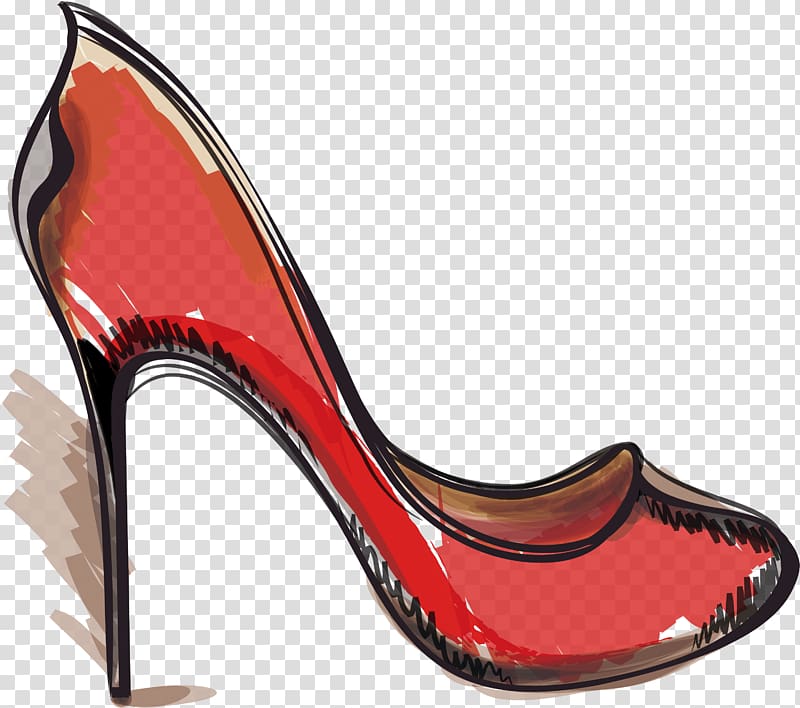 High-heeled footwear Red Absatz Shoe, Red hand-painted high heels transparent background PNG clipart