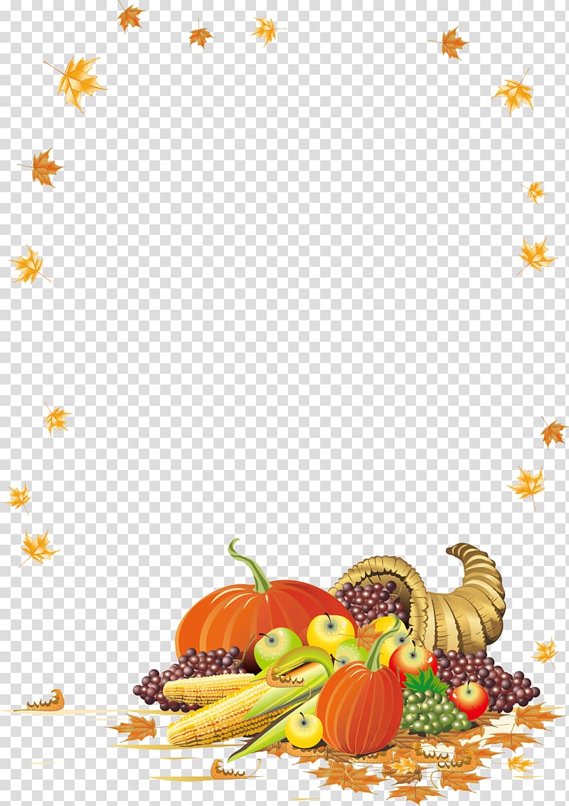 assorted vegetables illustration, Thanksgiving Cornucopia , Creative fruit and vegetable maple leaf frame transparent background PNG clipart
