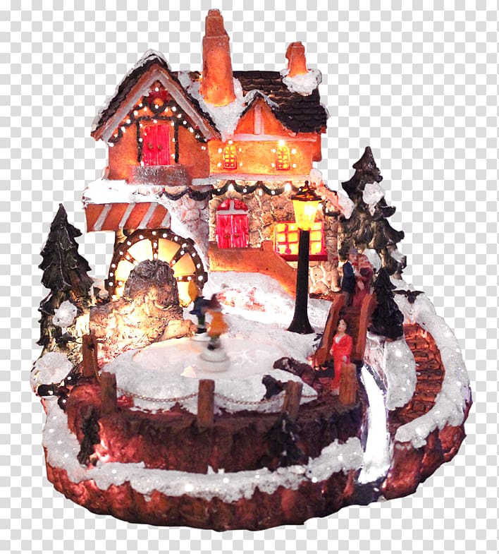 Birthday cake Chocolate cake Gingerbread house Cake decorating Christmas ornament, Christmas Town transparent background PNG clipart