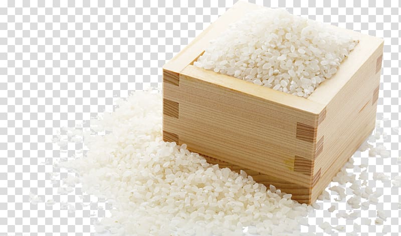 white rice grain placed on brown wooden box, Sake Rice Box Packaging and labeling Food, Rice transparent background PNG clipart
