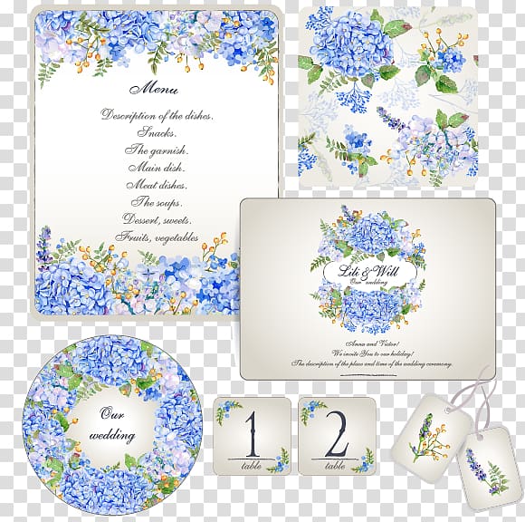 white-and-blue floral cards, European flowers VIS design material transparent background PNG clipart