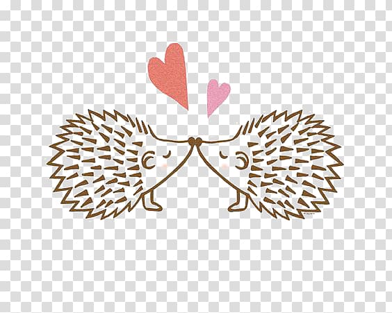 two hedgehogs illustration, Hedgehog Wedding invitation Love Valentines Day Illustration, Kissing hedgehog transparent background PNG clipart