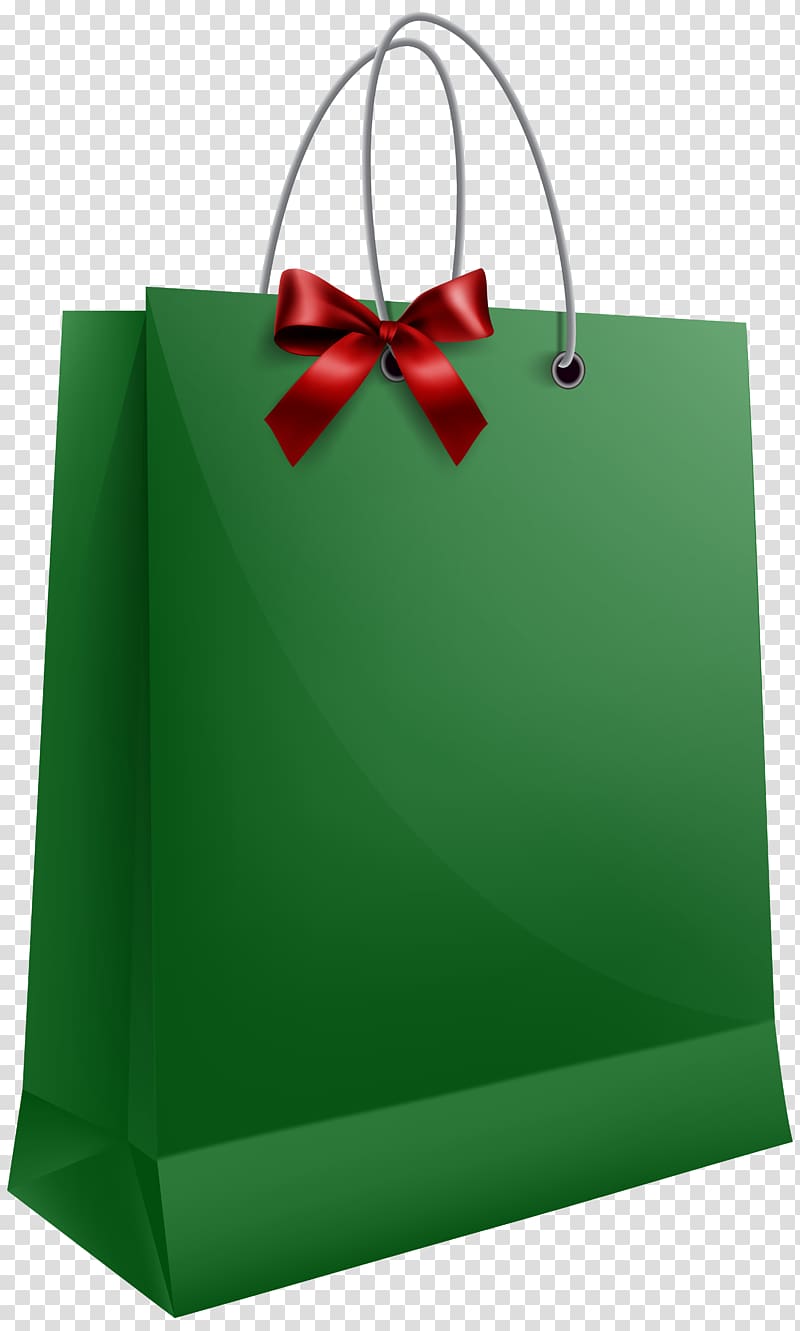 green and red paper bag illustration, Gift Santa Claus Bag , Green Gift Bag with Bow transparent background PNG clipart