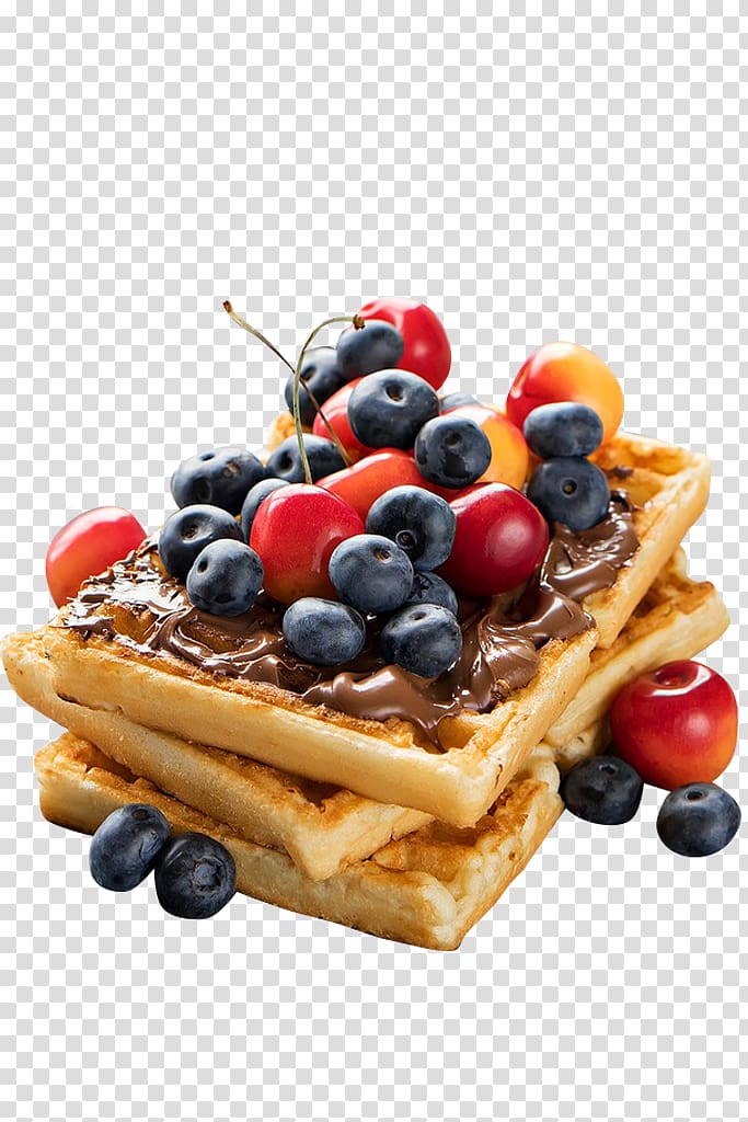 cherry and blueberry on pastries, Belgian waffle Pancake Crxc3xaape Chocolate, Blueberry cherry waffles transparent background PNG clipart