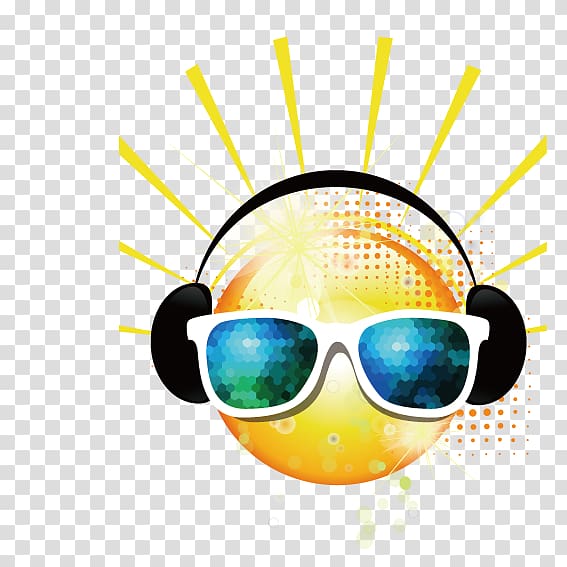 Sunglasses Designer Cartoon, Sun wearing sunglasses songs transparent background PNG clipart