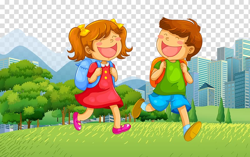 boy and girl smiling illustration, School Child Illustration, School kids transparent background PNG clipart
