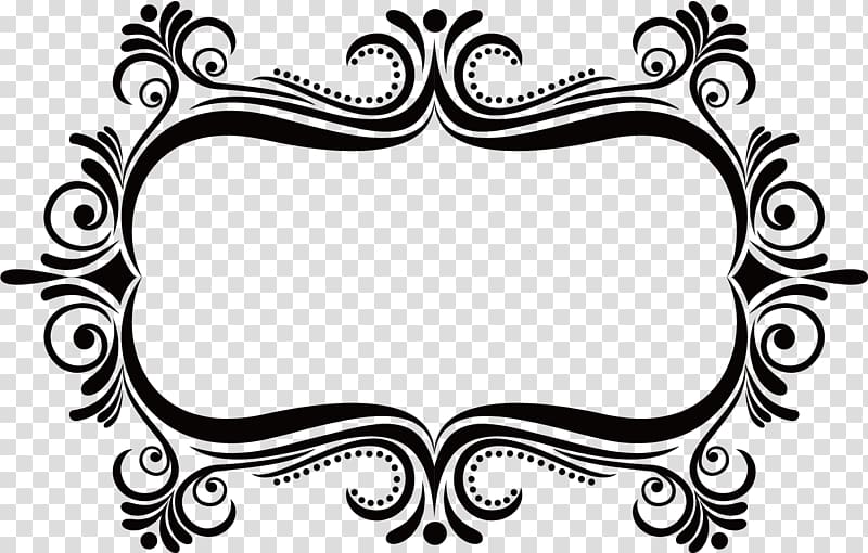 black floral illustration, frame , Classic ancient flower box transparent background PNG clipart