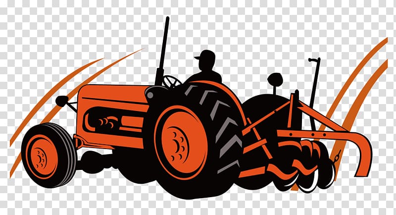 black and orange tractor, Tractor Farm Agriculture Agricultural machinery Field, tractor transparent background PNG clipart