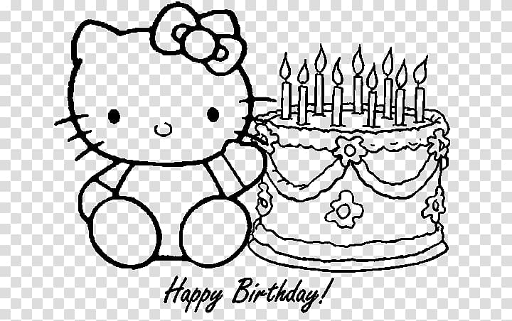 Hello Kitty Coloring book Birthday Drawing, happy-birthday template transparent background PNG clipart