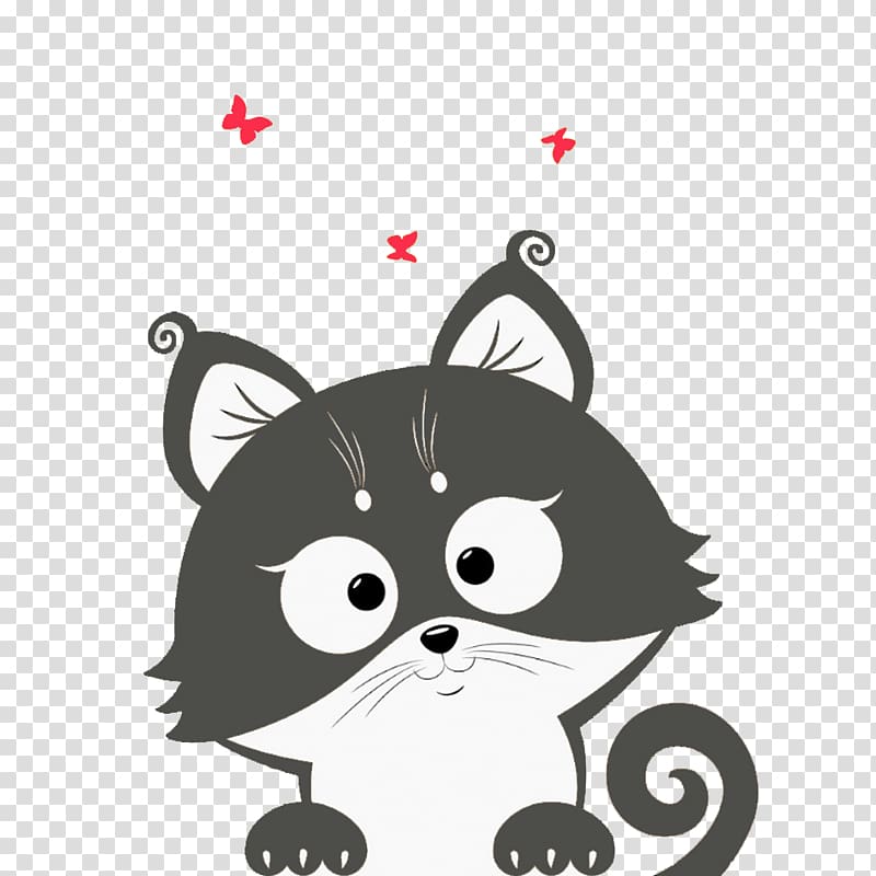 grey and white cat illustration, Cat Kitten Cuteness Illustration, Cute cartoon cat transparent background PNG clipart